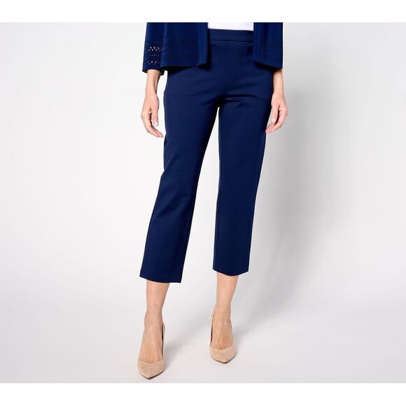 Susan Graver Women's Petite Pants PM Smart Ponte Knit Sofia Blue A634077 - Picture 1 of 4